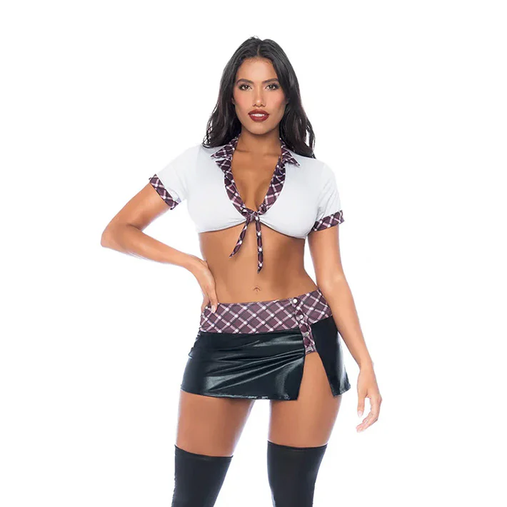 Plaid Wet Look School Girl Set