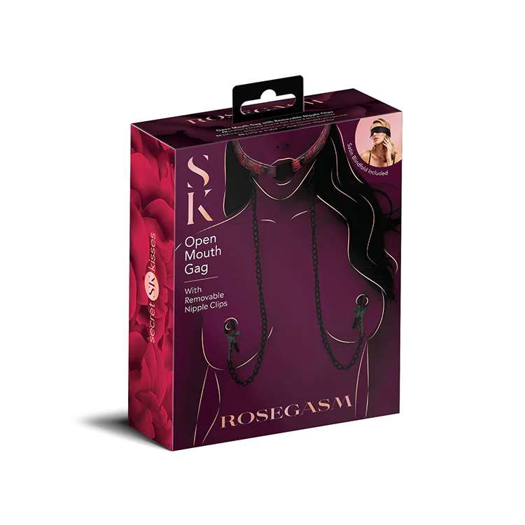 Rosegasm Open Mouth Gag with Removeable Nipple Clamps