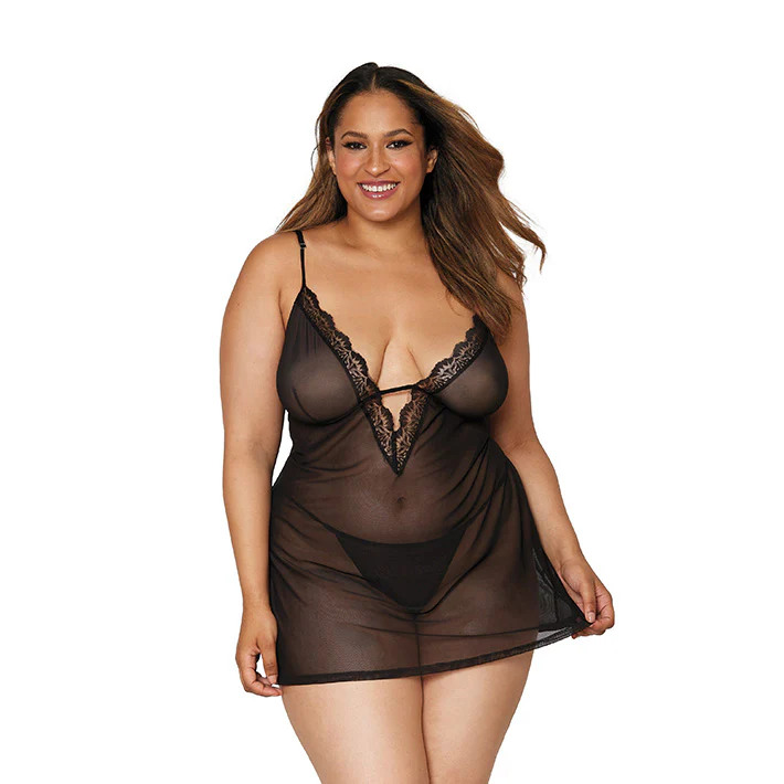 Sheer Robe Chemise & G-String 3pc Set