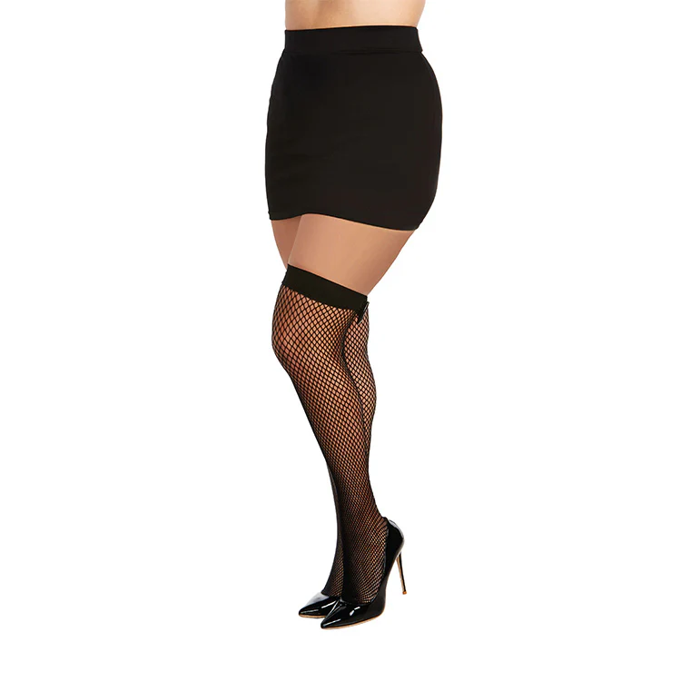 Fishnet Thigh Highs with Vinyl Bow Backseams