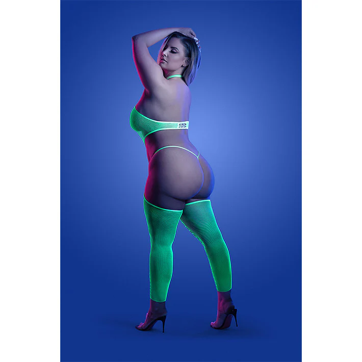 Glow High Voltage High Neck Bodystocking & G-String