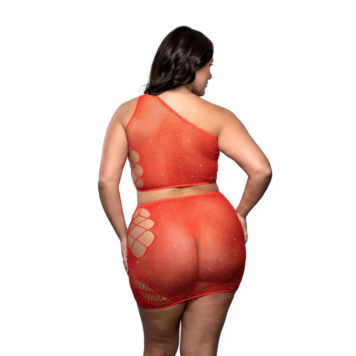 Set The Tone Rhinestone Bodystocking Top & Skirt Set