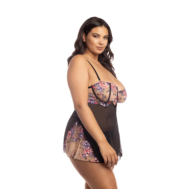 Nadia Floral Sheer Babydoll & G-String Set