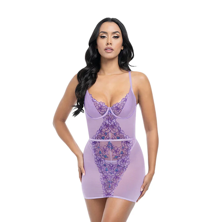 Lavender Embroidered Chemise & G-String