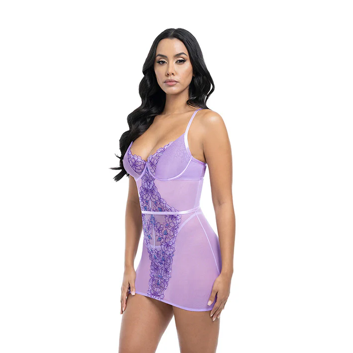 Lavender Embroidered Chemise & G-String