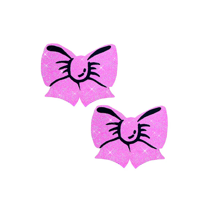 Pink Glitter Bow Nipple Pasties